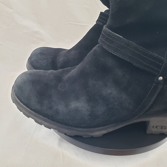 UGG Jillian Shearling Lined Black Suede Riding Winter Side Zip Boots Size 7 - Picture 7 of 15